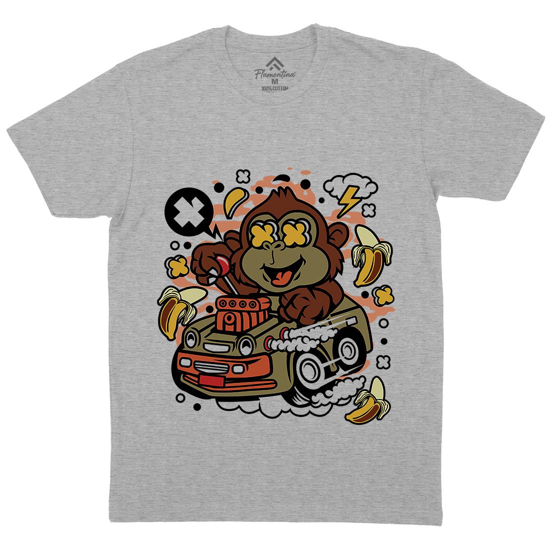 Monkey Hotrod Mens Organic Crew Neck T-Shirt Cars C588