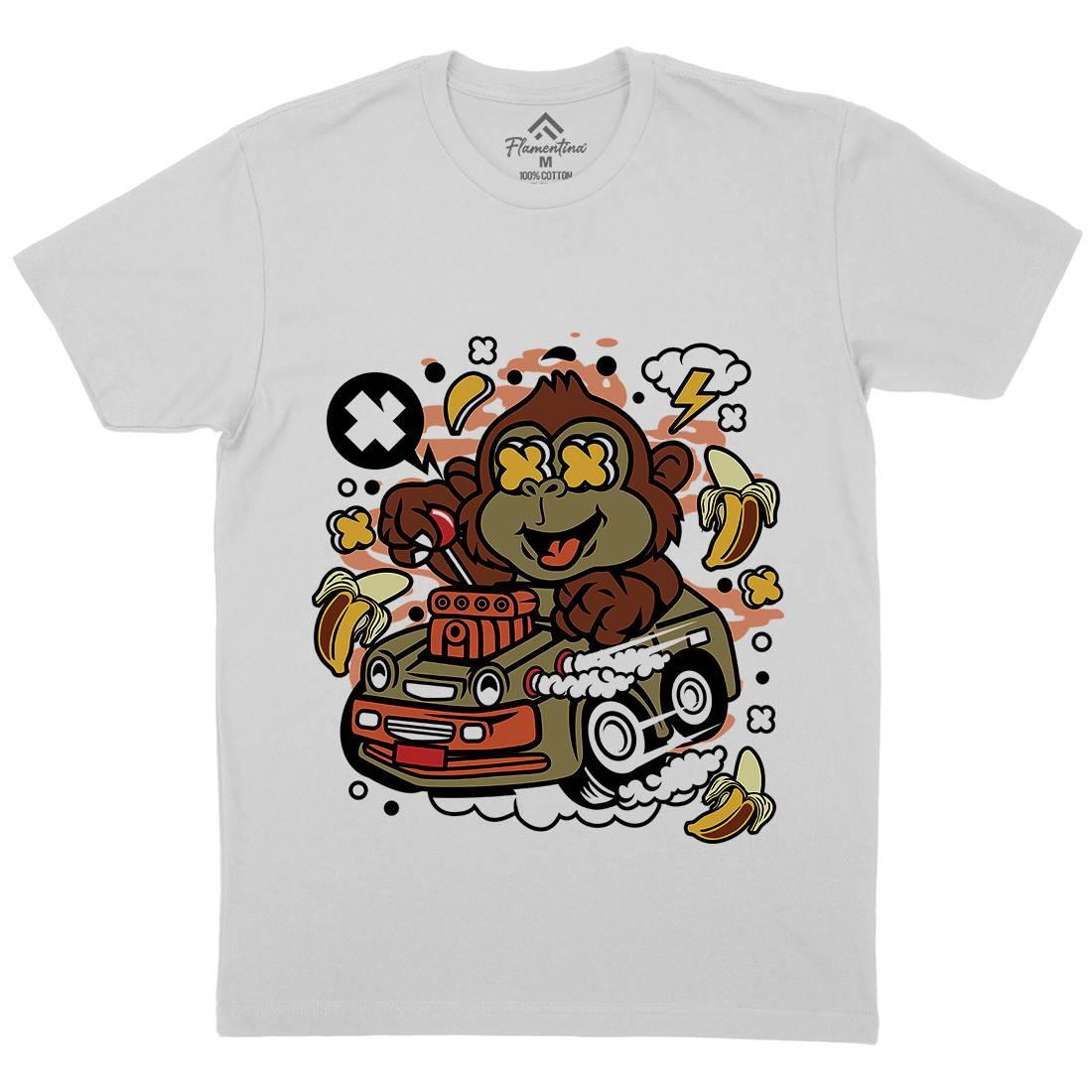 Monkey Hotrod Mens Crew Neck T-Shirt Cars C588