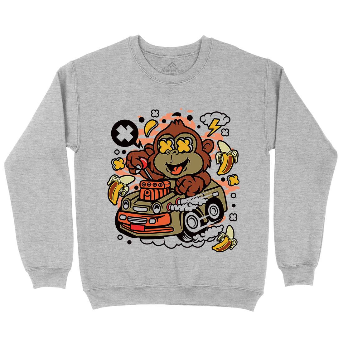 Monkey Hotrod Kids Crew Neck Sweatshirt Cars C588