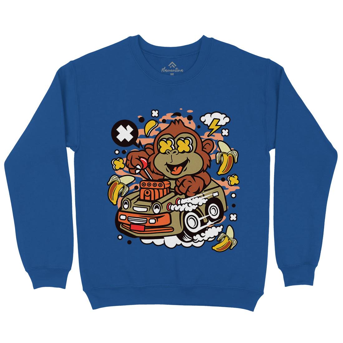 Monkey Hotrod Kids Crew Neck Sweatshirt Cars C588