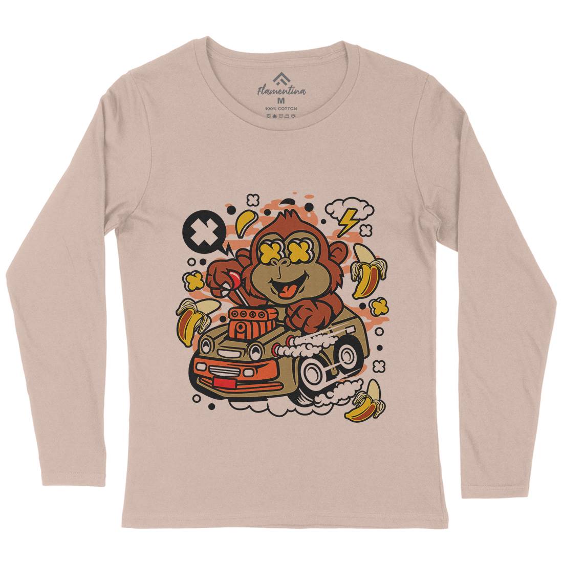 Monkey Hotrod Womens Long Sleeve T-Shirt Cars C588