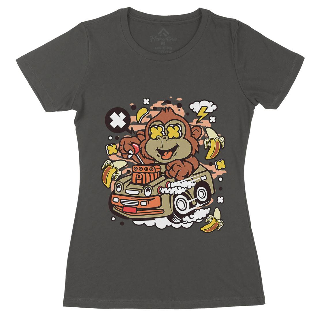 Monkey Hotrod Womens Organic Crew Neck T-Shirt Cars C588