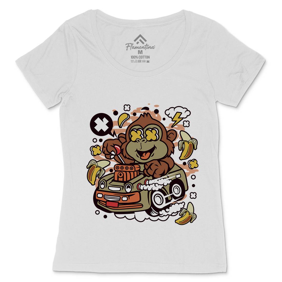 Monkey Hotrod Womens Scoop Neck T-Shirt Cars C588