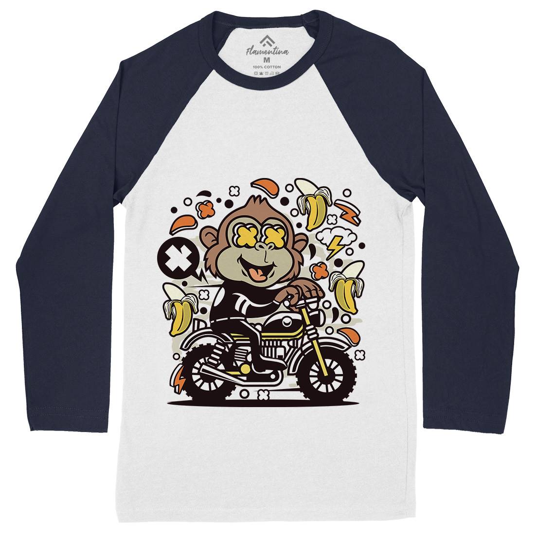 Monkey Motocross Mens Long Sleeve Baseball T-Shirt Motorcycles C589