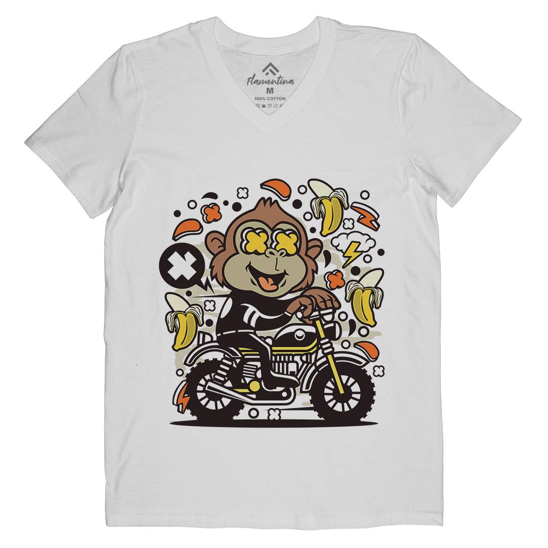 Monkey Motocross Mens Organic V-Neck T-Shirt Motorcycles C589