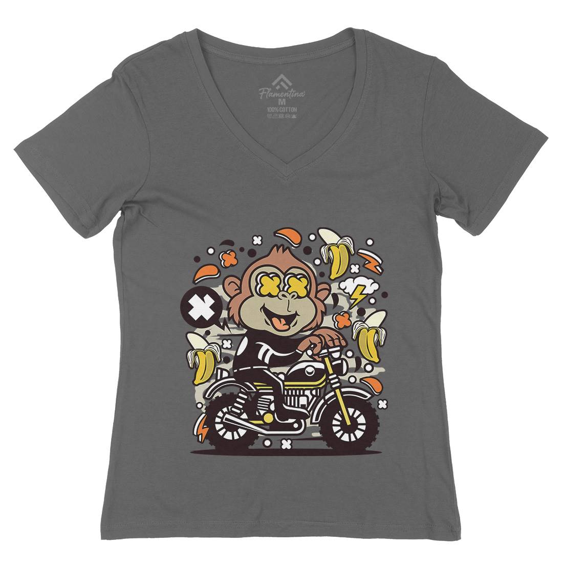 Monkey Motocross Womens Organic V-Neck T-Shirt Motorcycles C589