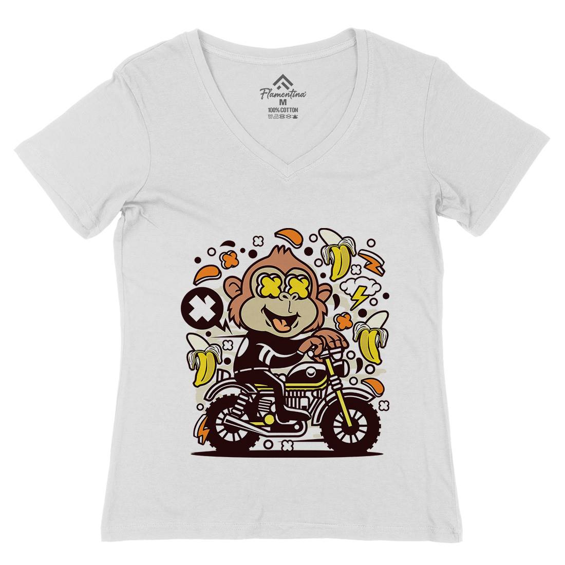 Monkey Motocross Womens Organic V-Neck T-Shirt Motorcycles C589
