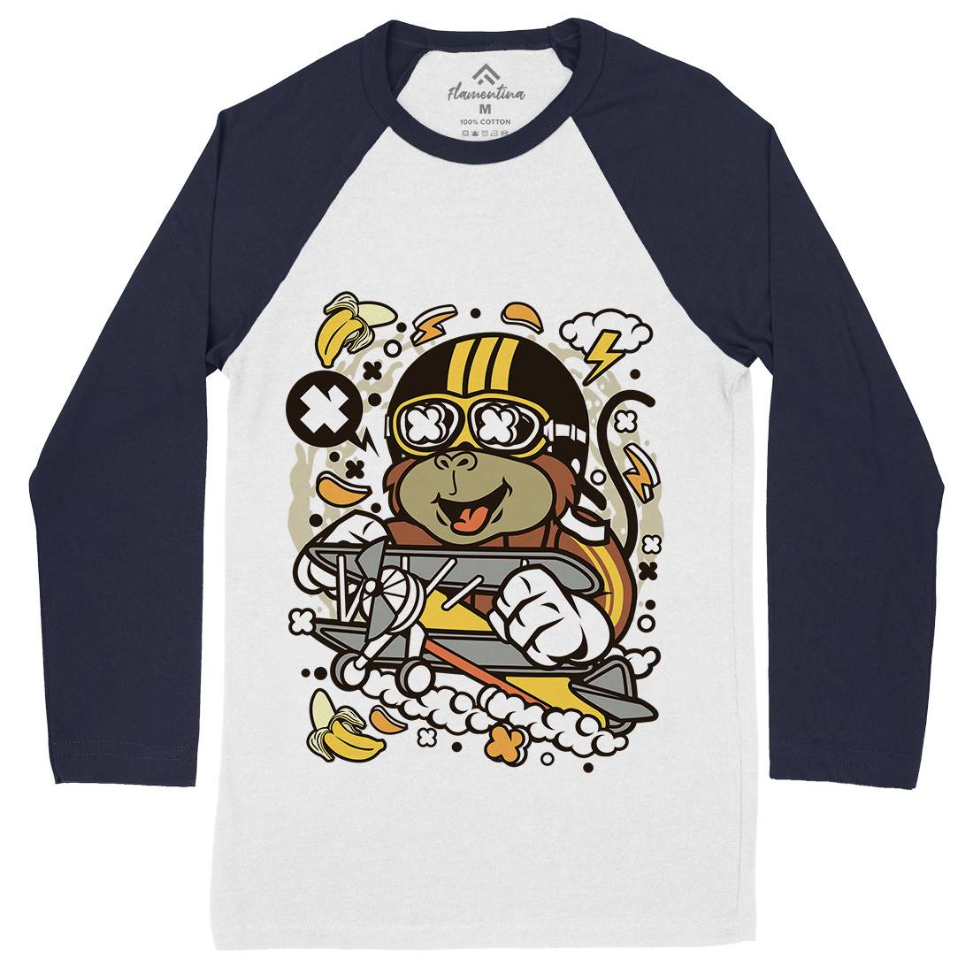 Monkey Pilot Mens Long Sleeve Baseball T-Shirt Work C590