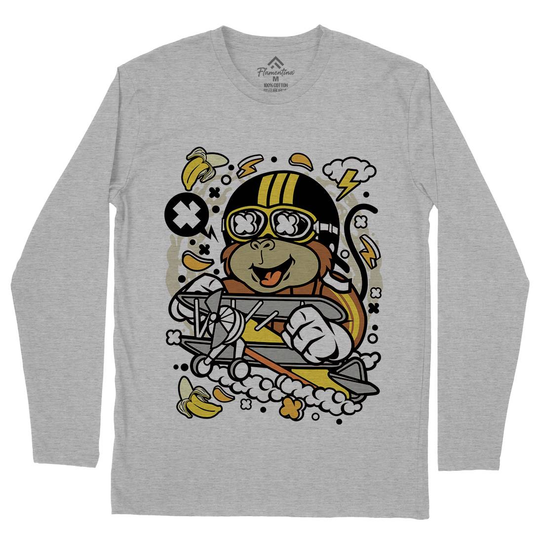 Monkey Pilot Mens Long Sleeve T-Shirt Work C590