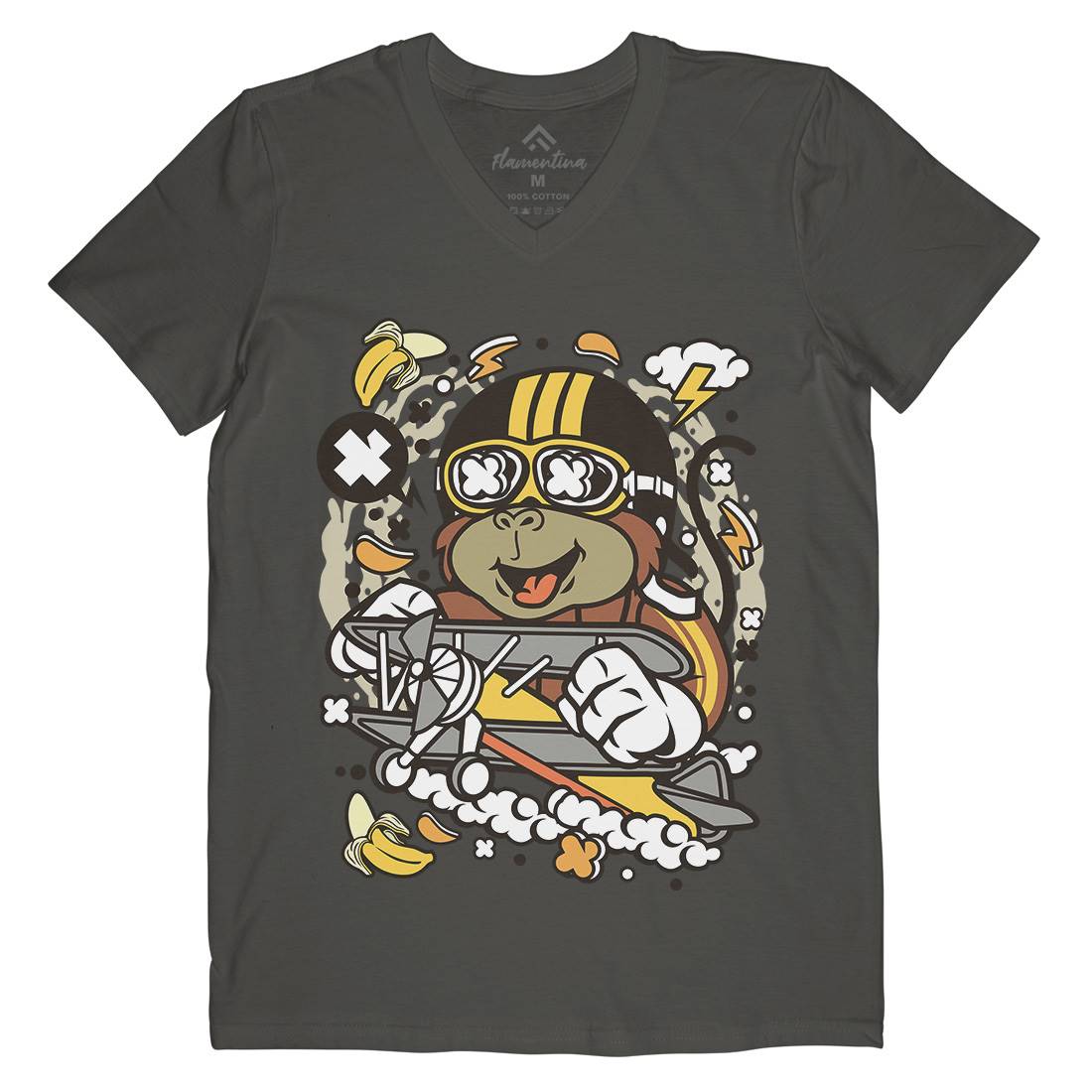 Monkey Pilot Mens V-Neck T-Shirt Work C590
