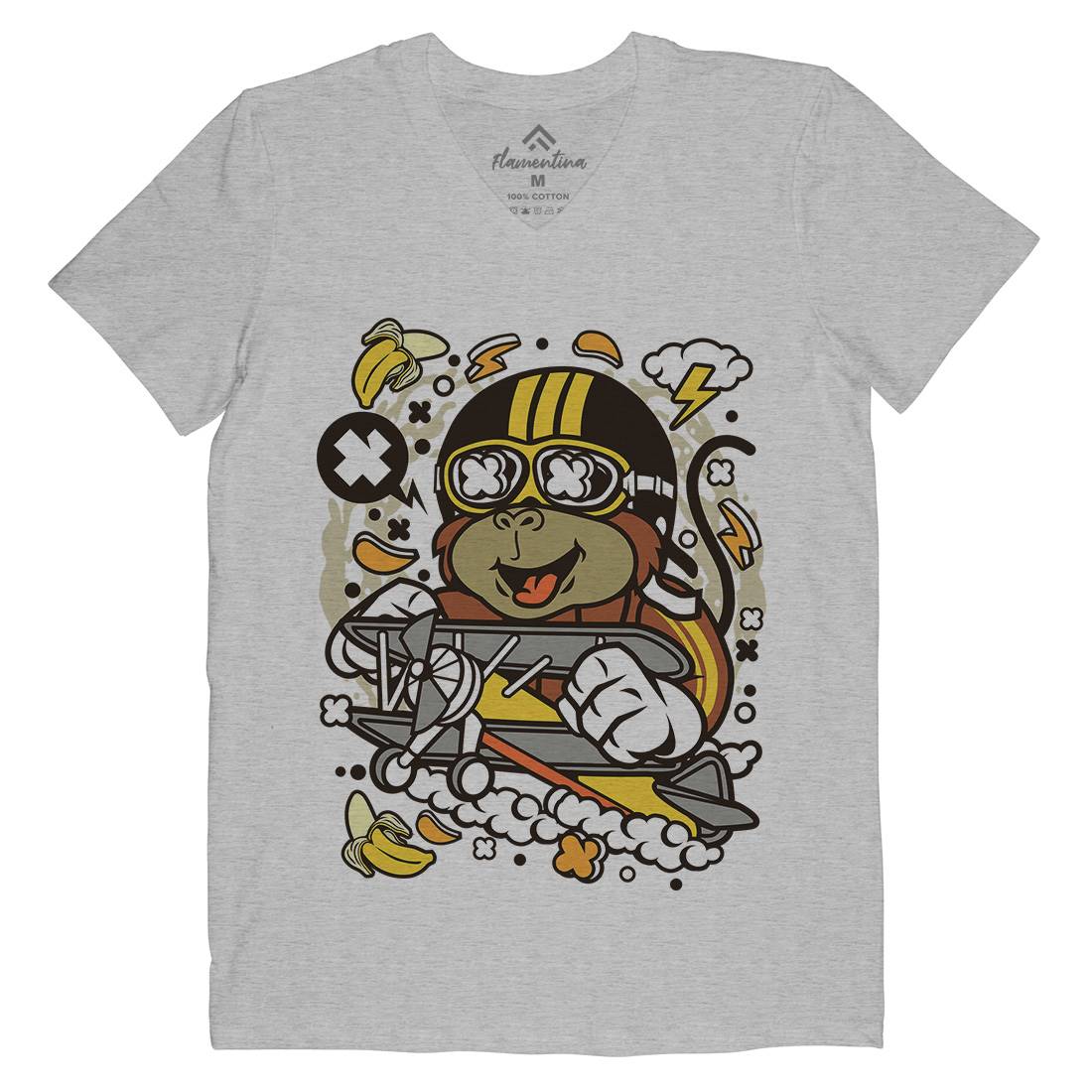 Monkey Pilot Mens Organic V-Neck T-Shirt Work C590