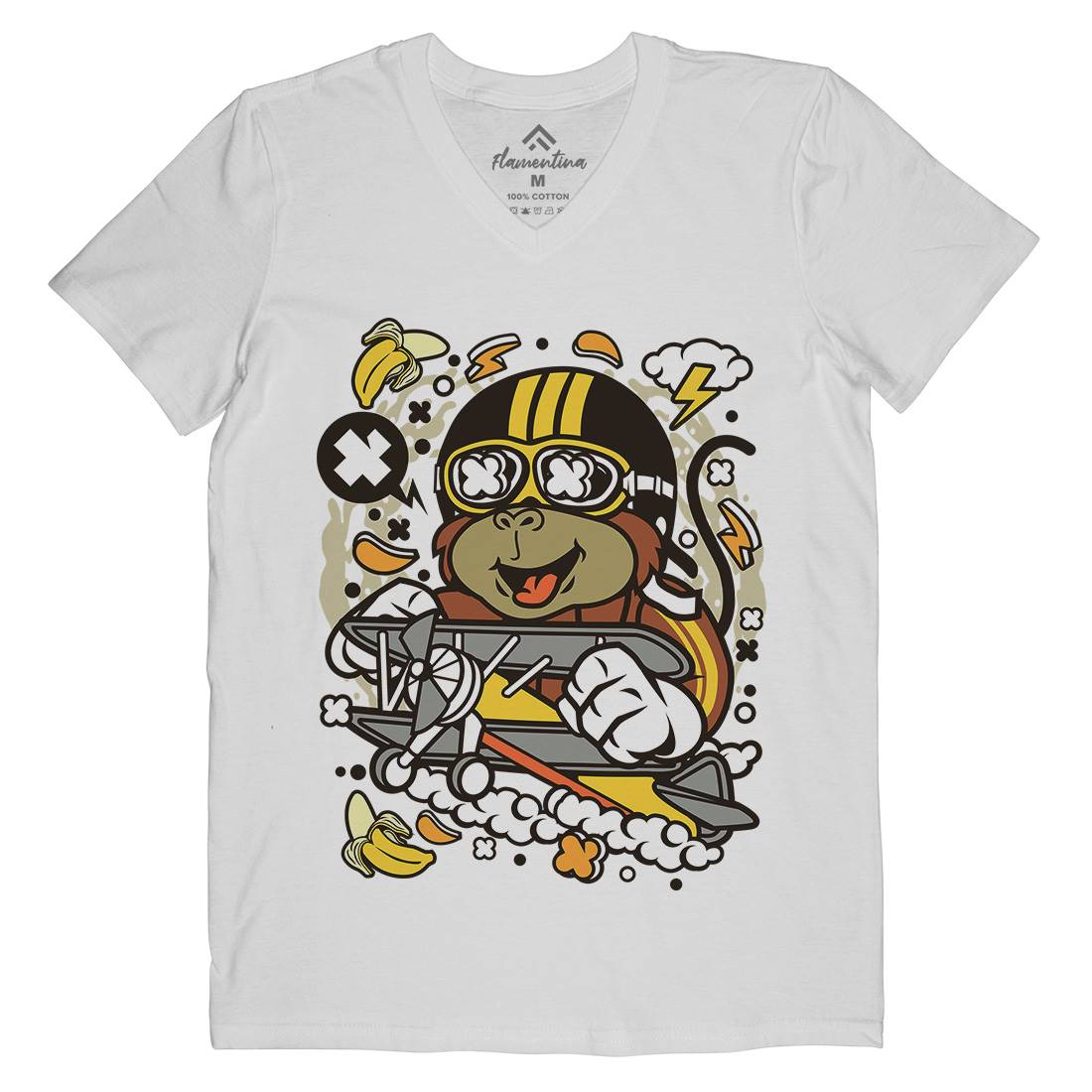 Monkey Pilot Mens V-Neck T-Shirt Work C590