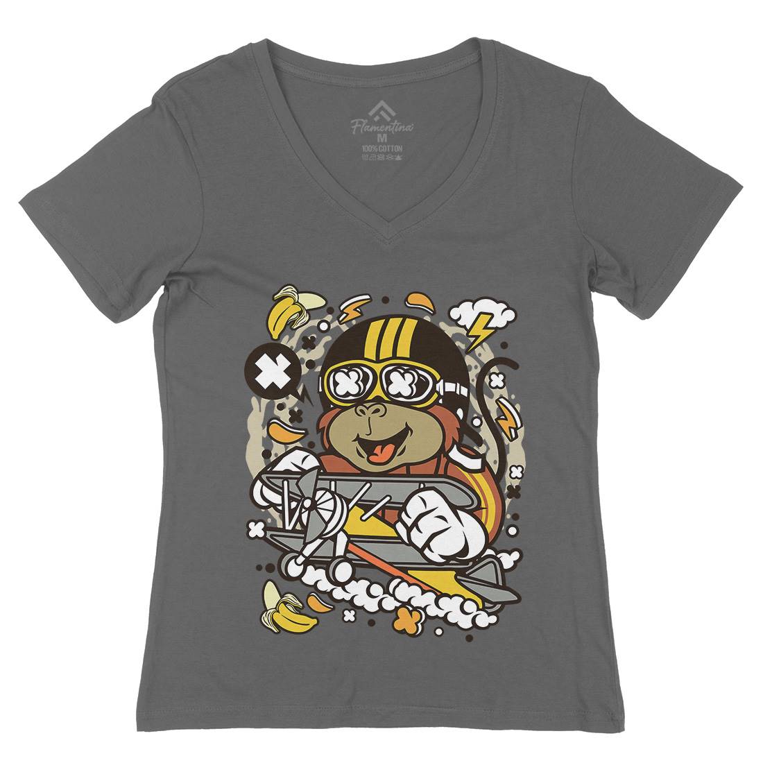 Monkey Pilot Womens Organic V-Neck T-Shirt Work C590