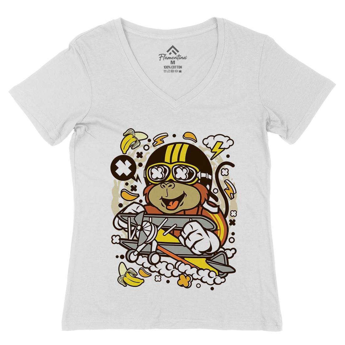 Monkey Pilot Womens Organic V-Neck T-Shirt Work C590