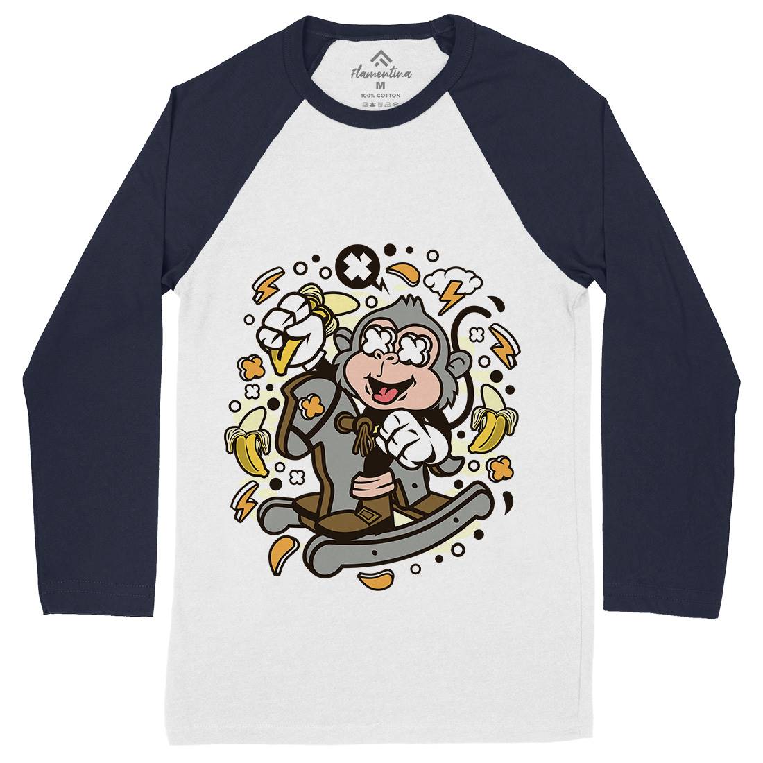 Monkey Rocking Horse Mens Long Sleeve Baseball T-Shirt Retro C591
