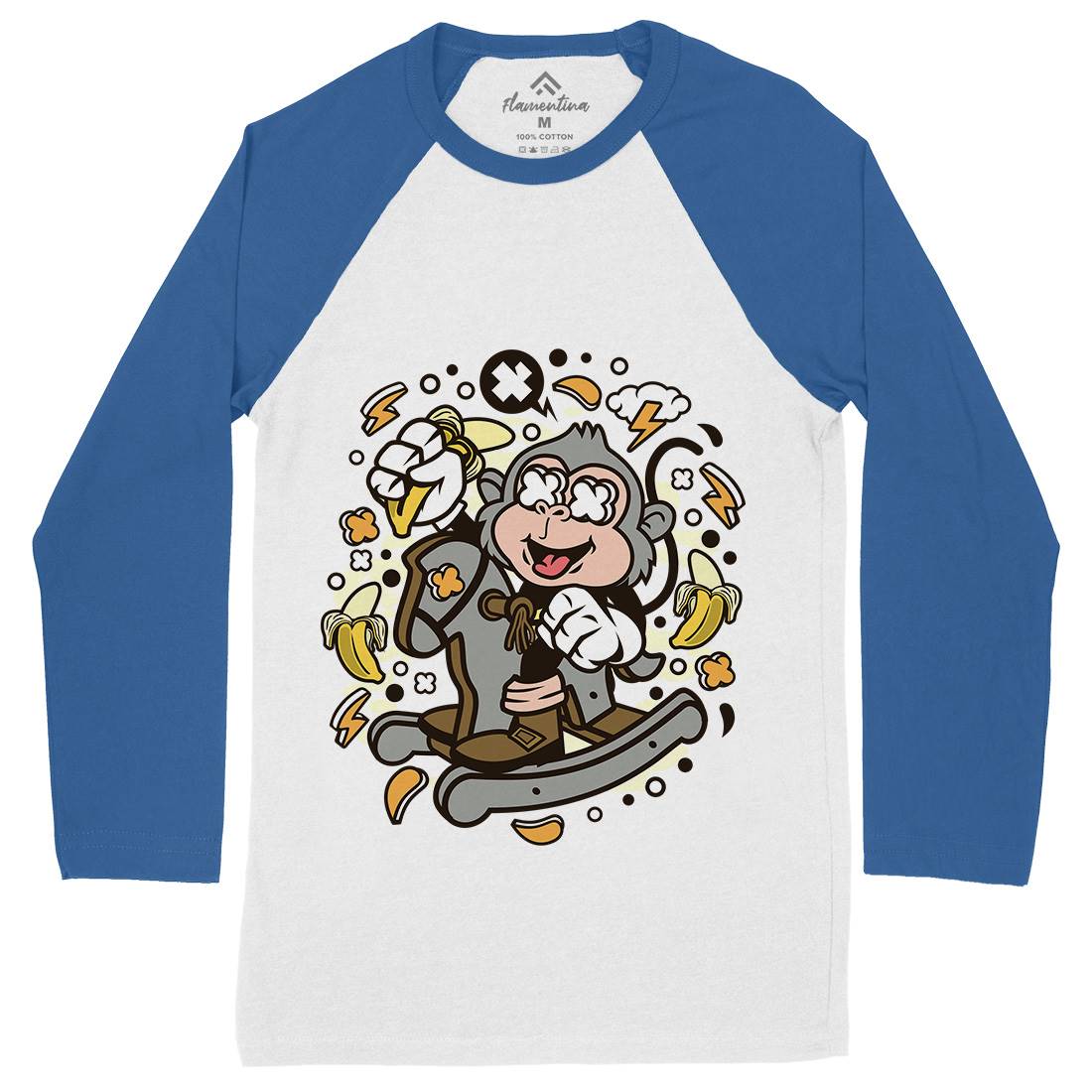 Monkey Rocking Horse Mens Long Sleeve Baseball T-Shirt Retro C591