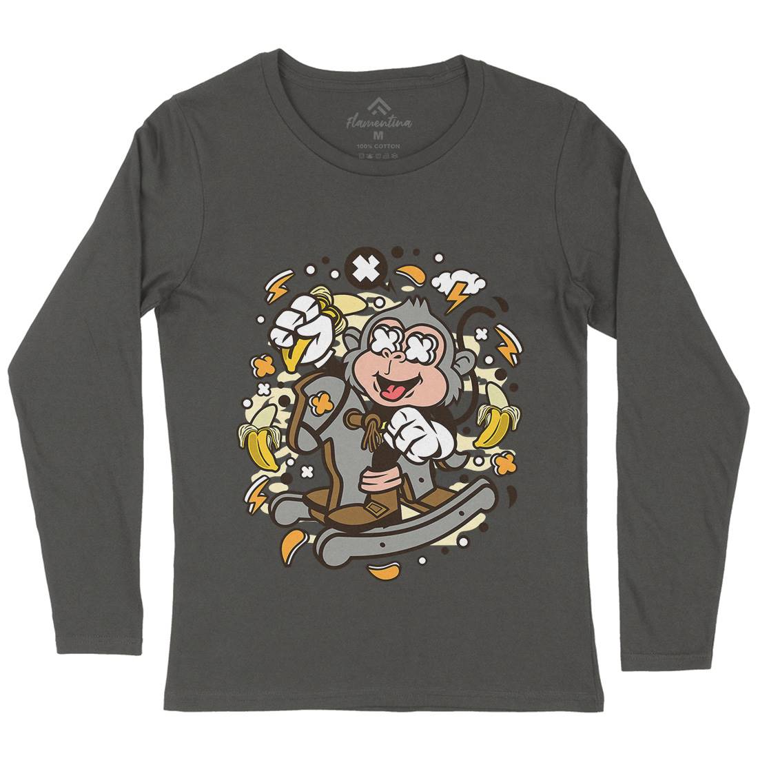 Monkey Rocking Horse Womens Long Sleeve T-Shirt Retro C591
