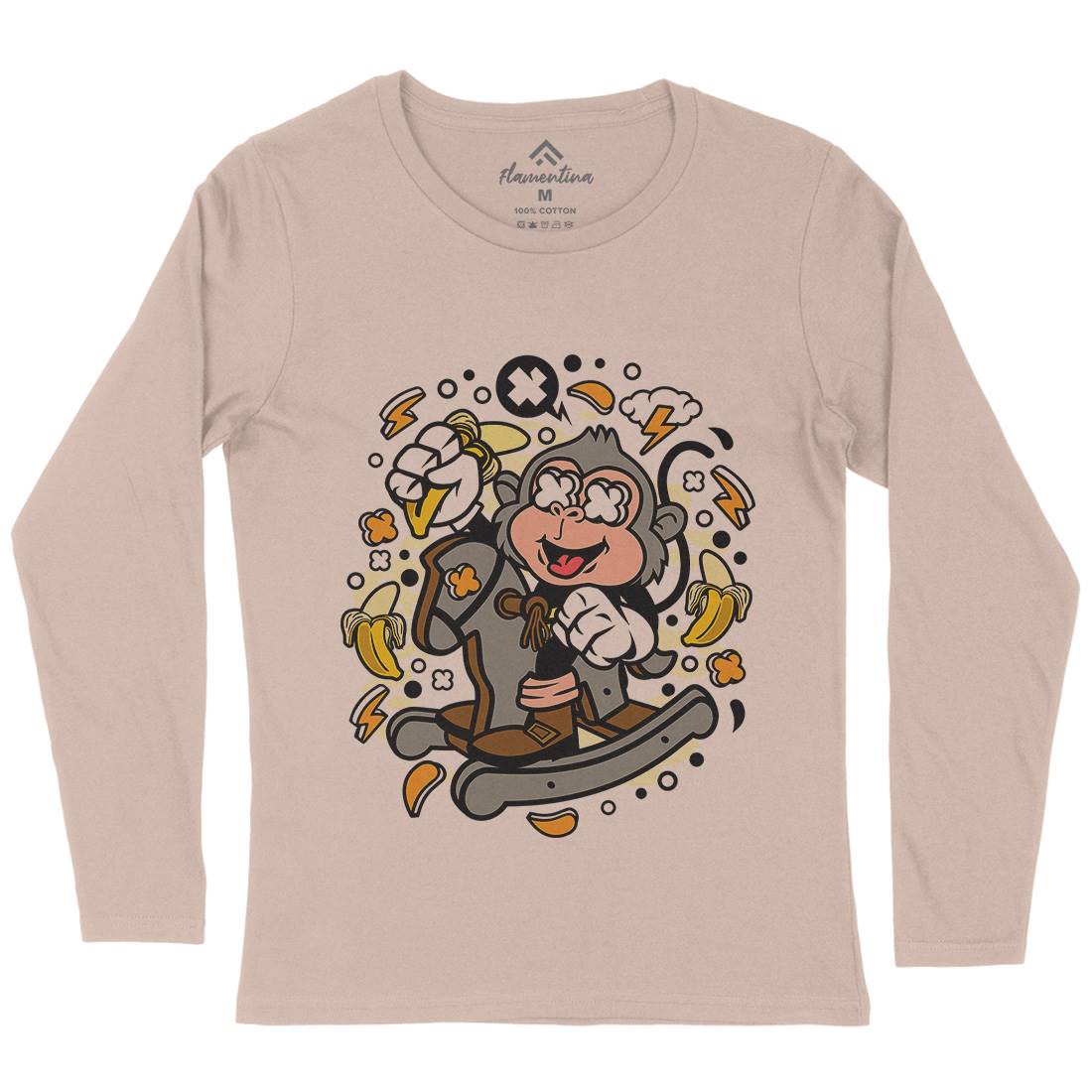 Monkey Rocking Horse Womens Long Sleeve T-Shirt Retro C591
