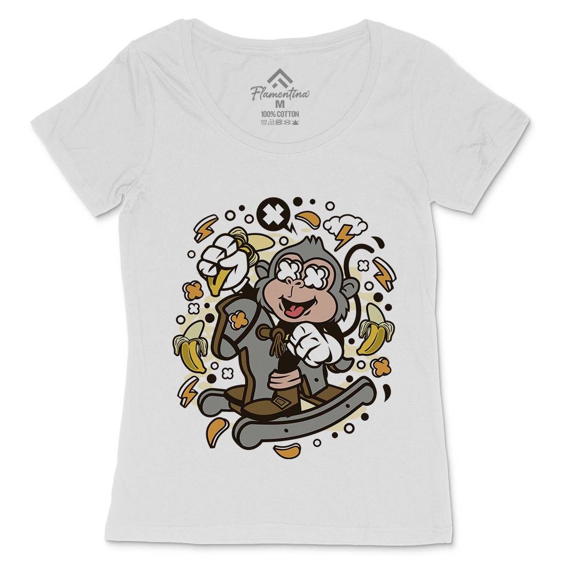 Monkey Rocking Horse Womens Scoop Neck T-Shirt Retro C591