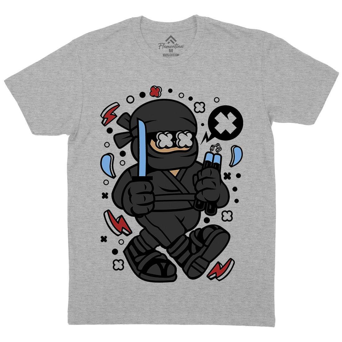 Ninja Kid Mens Organic Crew Neck T-Shirt Warriors C593