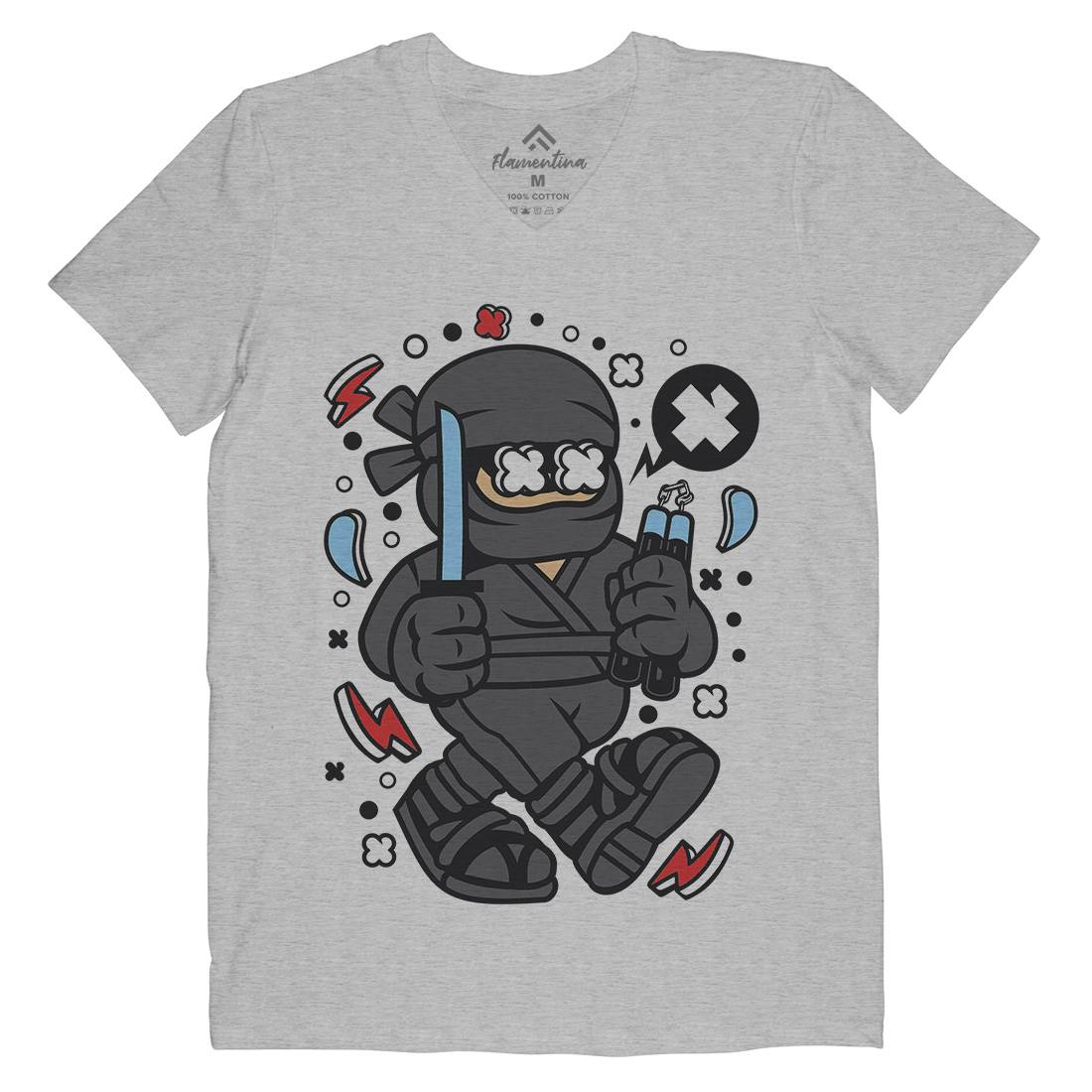Ninja Kid Mens Organic V-Neck T-Shirt Warriors C593