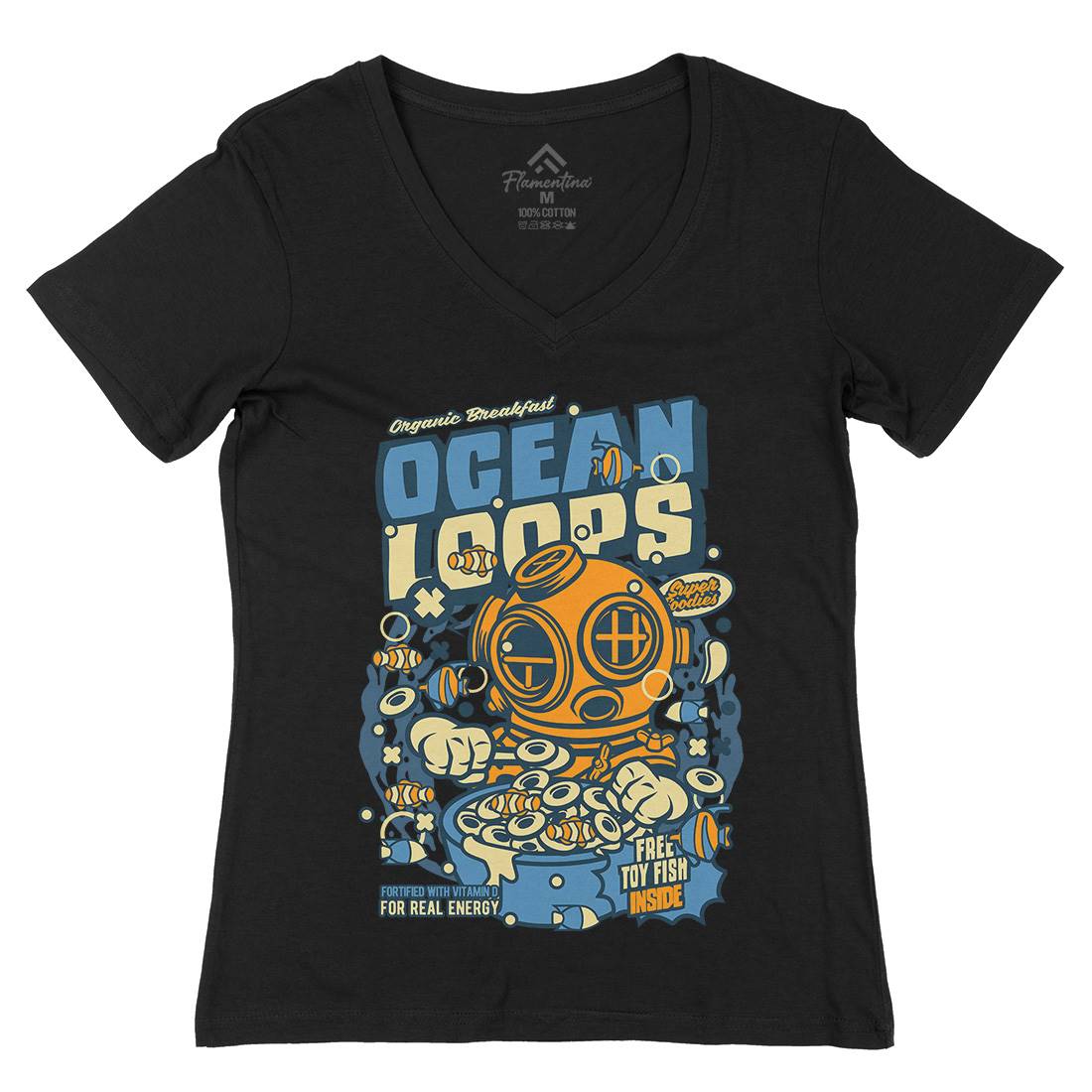 Ocean Loops Womens Organic V-Neck T-Shirt Food C594