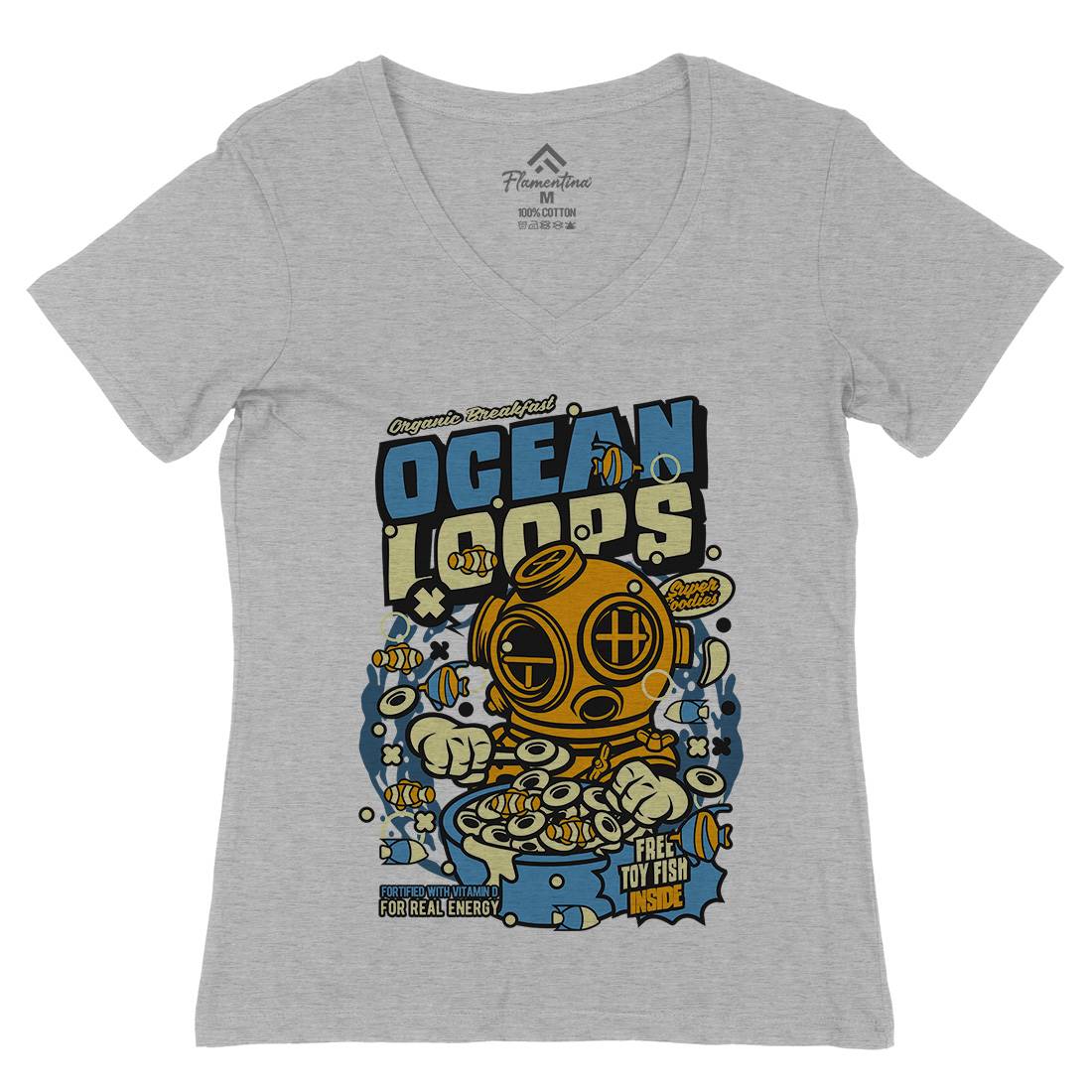 Ocean Loops Womens Organic V-Neck T-Shirt Food C594