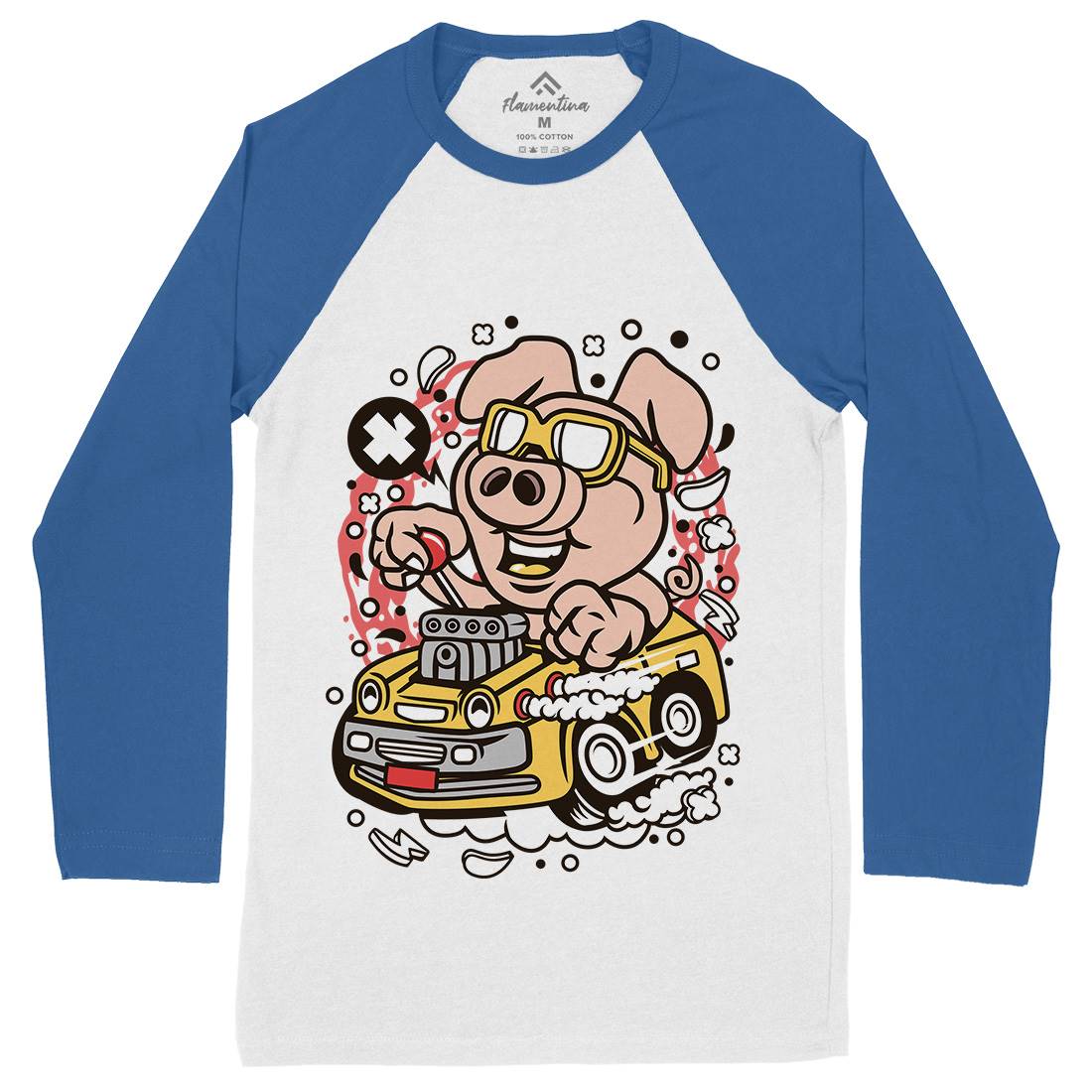 Oink Hotrod Mens Long Sleeve Baseball T-Shirt Cars C595
