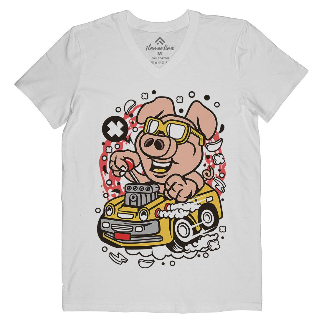 Oink Hotrod Mens V-Neck T-Shirt Cars C595