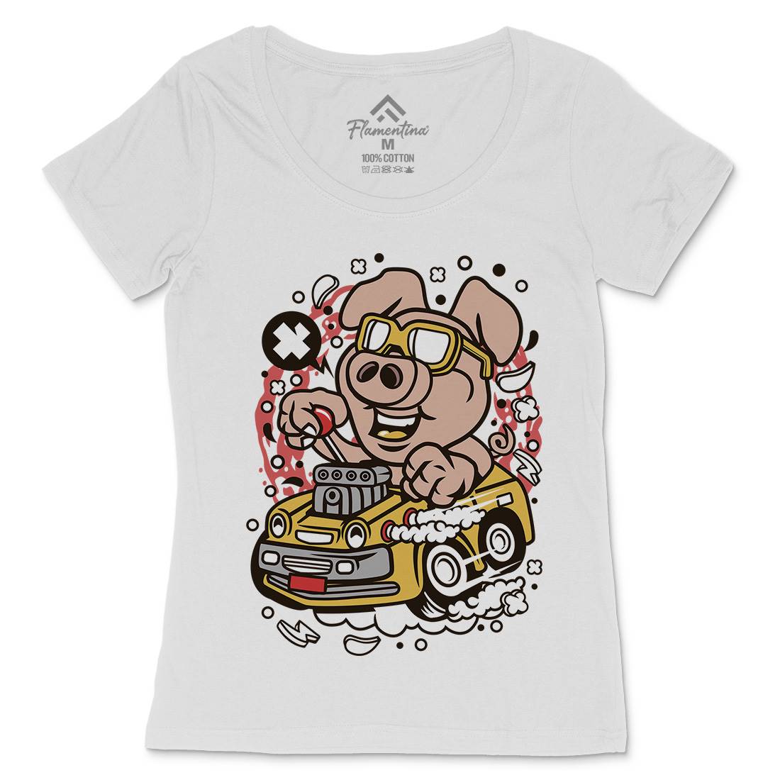 Oink Hotrod Womens Scoop Neck T-Shirt Cars C595