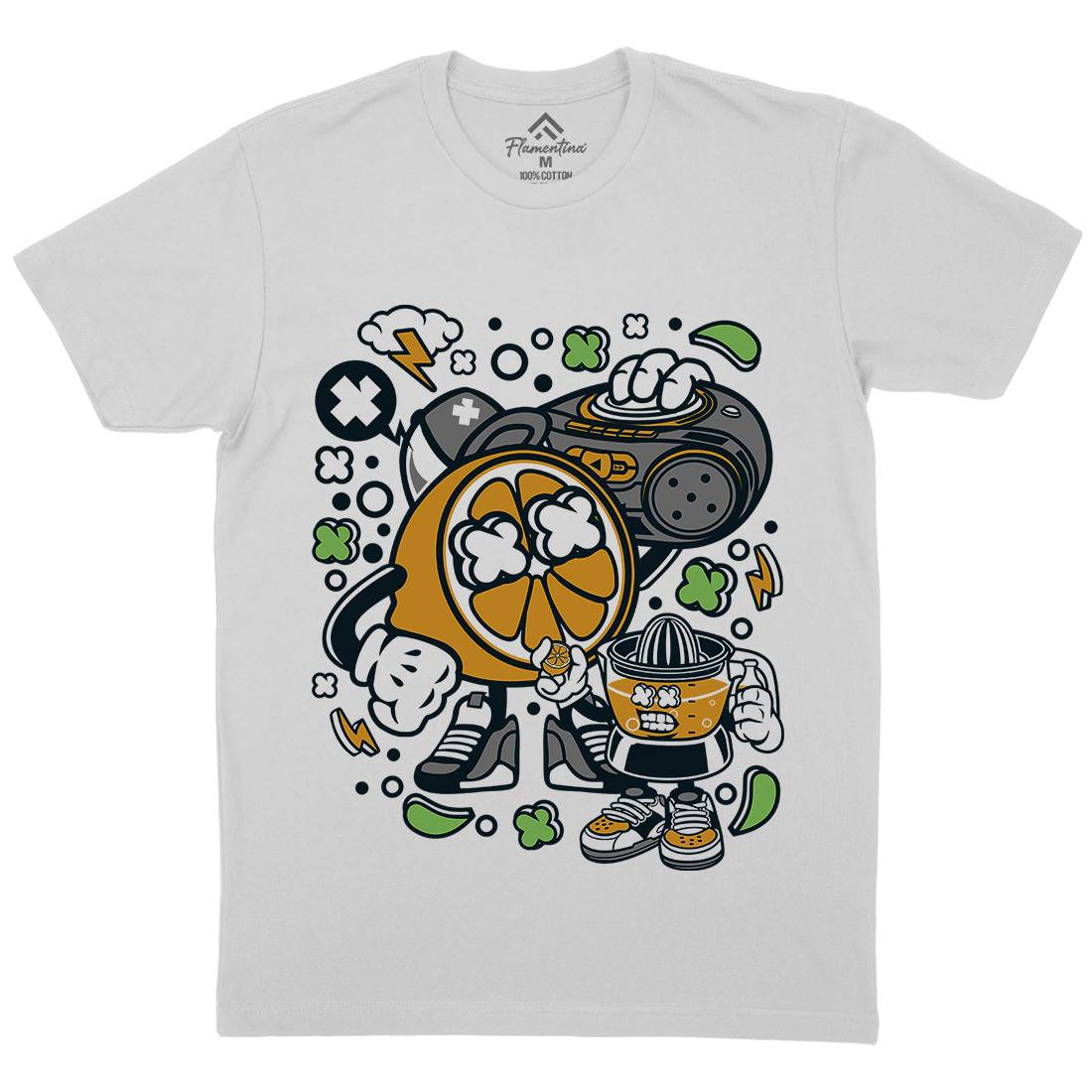 Orange Boombox Mens Crew Neck T-Shirt Music C596