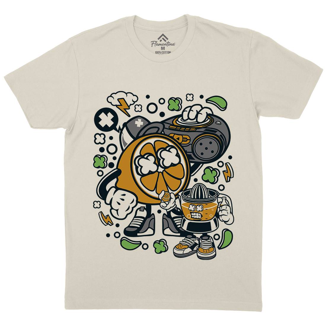 Orange Boombox Mens Organic Crew Neck T-Shirt Music C596