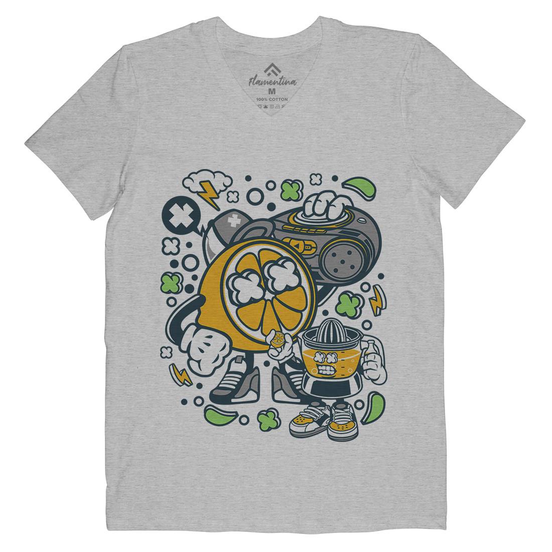 Orange Boombox Mens Organic V-Neck T-Shirt Music C596