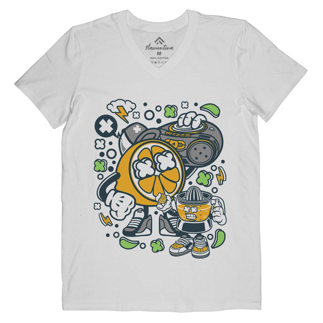 Orange Boombox Mens V-Neck T-Shirt Music C596