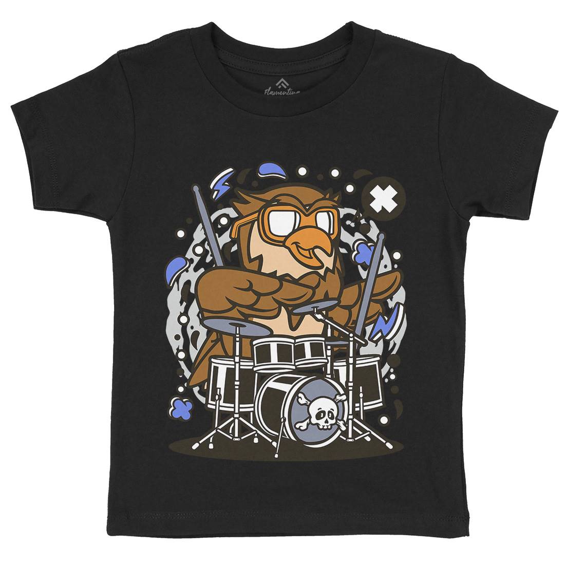 Owl Drummer Kids Organic Crew Neck T-Shirt Music C597