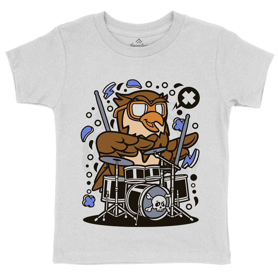 Owl Drummer Kids Organic Crew Neck T-Shirt Music C597