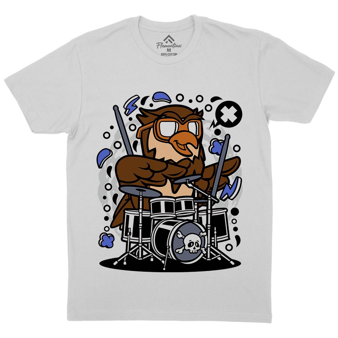 Owl Drummer Mens Crew Neck T-Shirt Music C597
