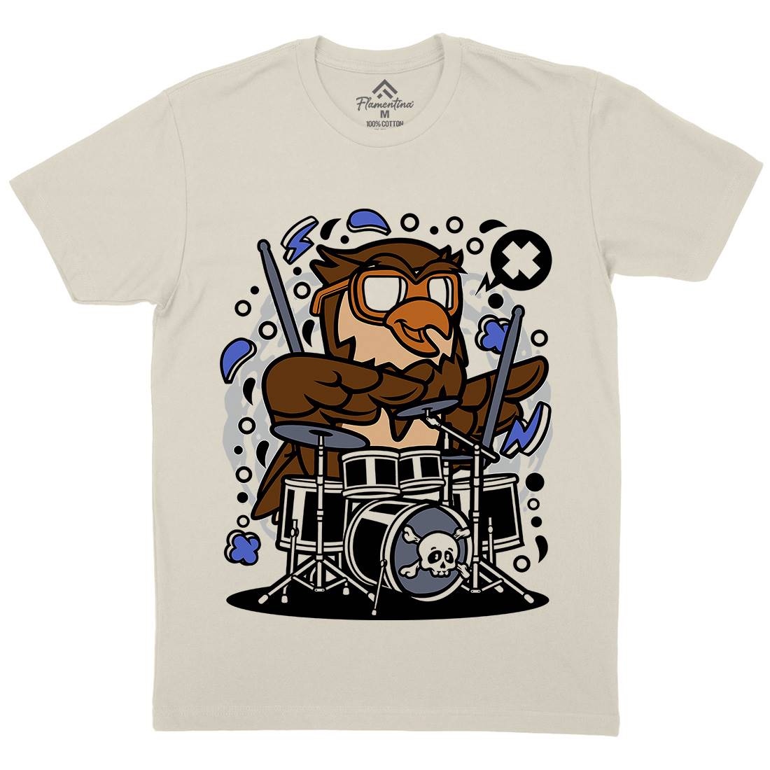 Owl Drummer Mens Organic Crew Neck T-Shirt Music C597