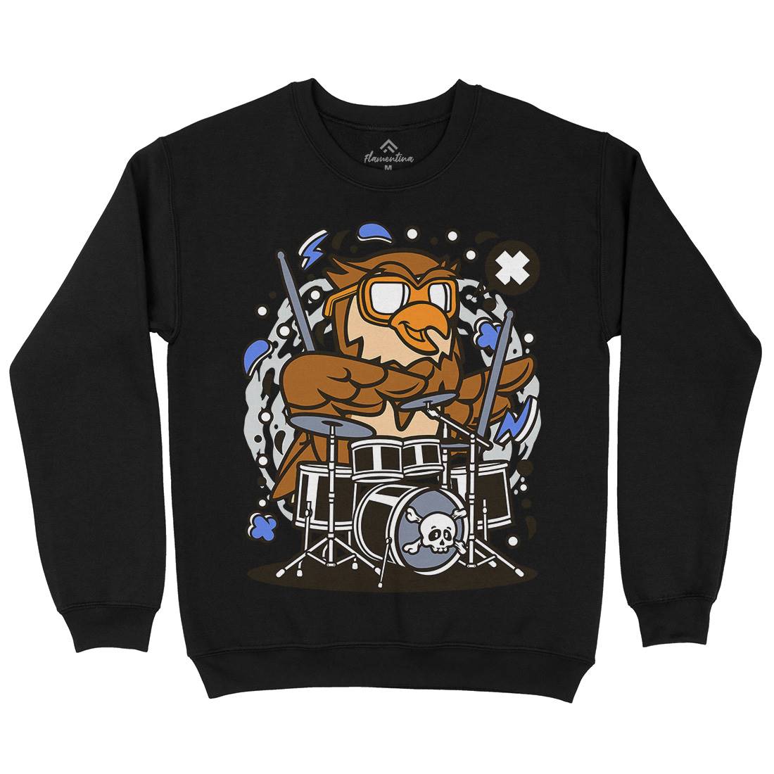 Owl Drummer Kids Crew Neck Sweatshirt Music C597