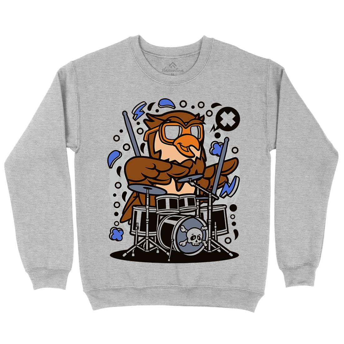Owl Drummer Kids Crew Neck Sweatshirt Music C597