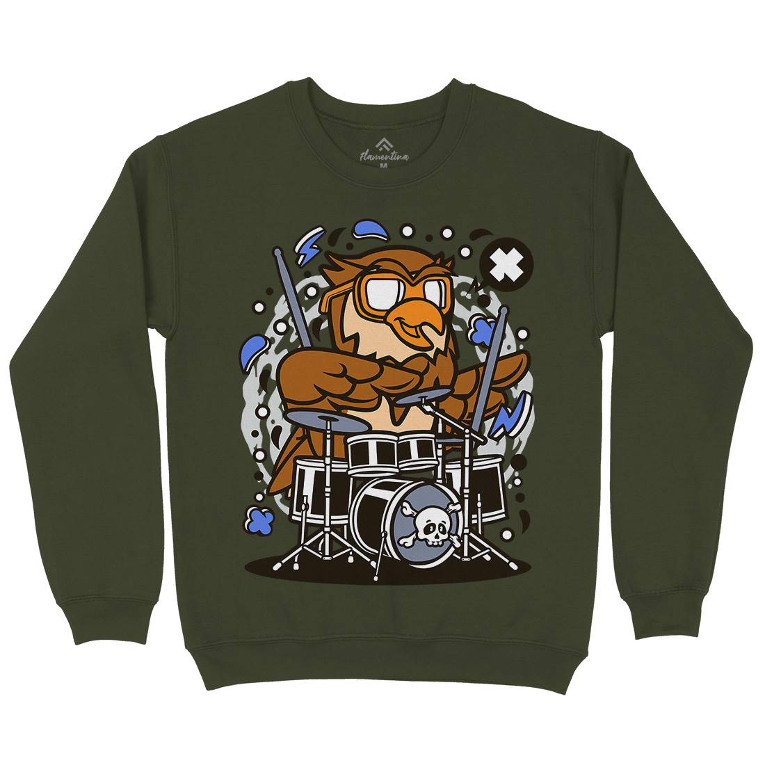 Owl Drummer Mens Crew Neck Sweatshirt Music C597