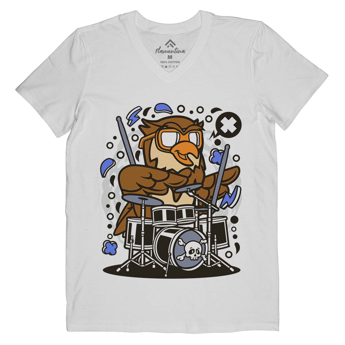 Owl Drummer Mens Organic V-Neck T-Shirt Music C597