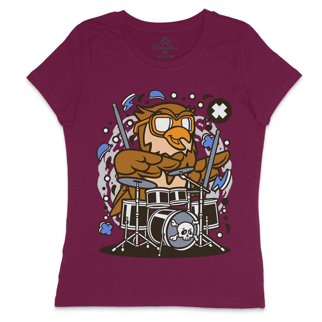Owl Drummer Womens Crew Neck T-Shirt Music C597