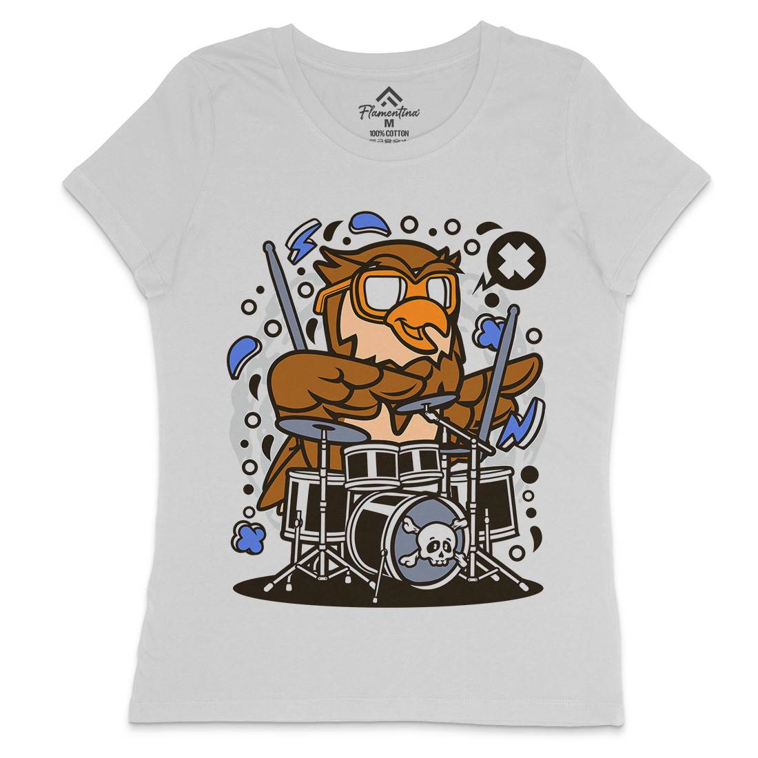 Owl Drummer Womens Crew Neck T-Shirt Music C597