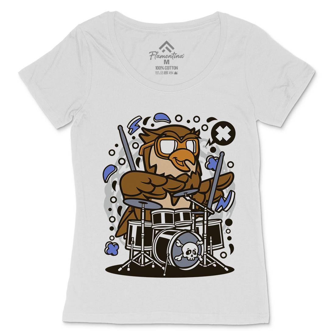 Owl Drummer Womens Scoop Neck T-Shirt Music C597