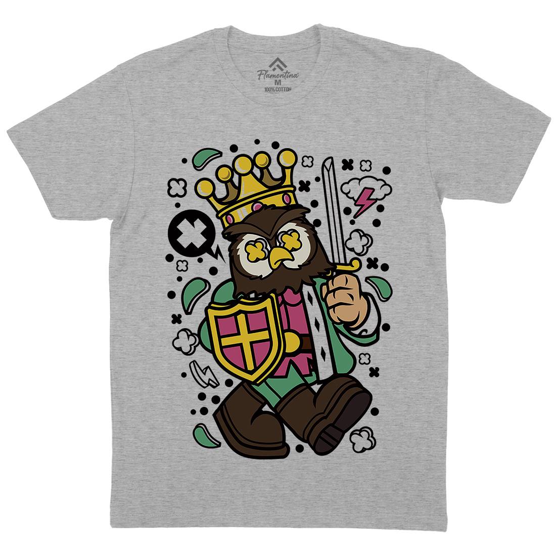 Owl King Mens Organic Crew Neck T-Shirt Animals C598