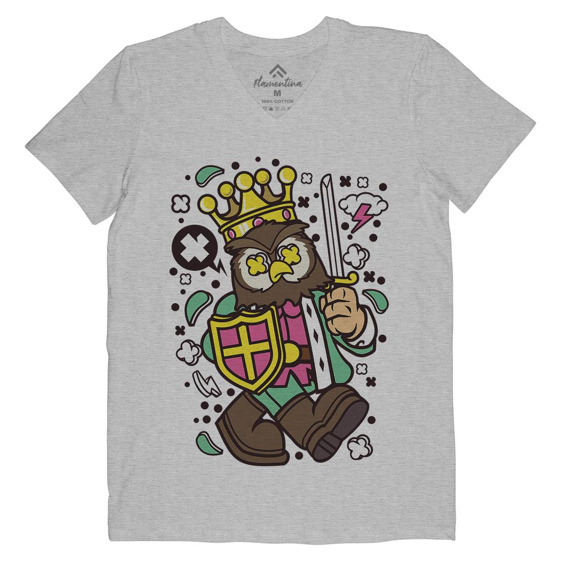 Owl King Mens Organic V-Neck T-Shirt Animals C598