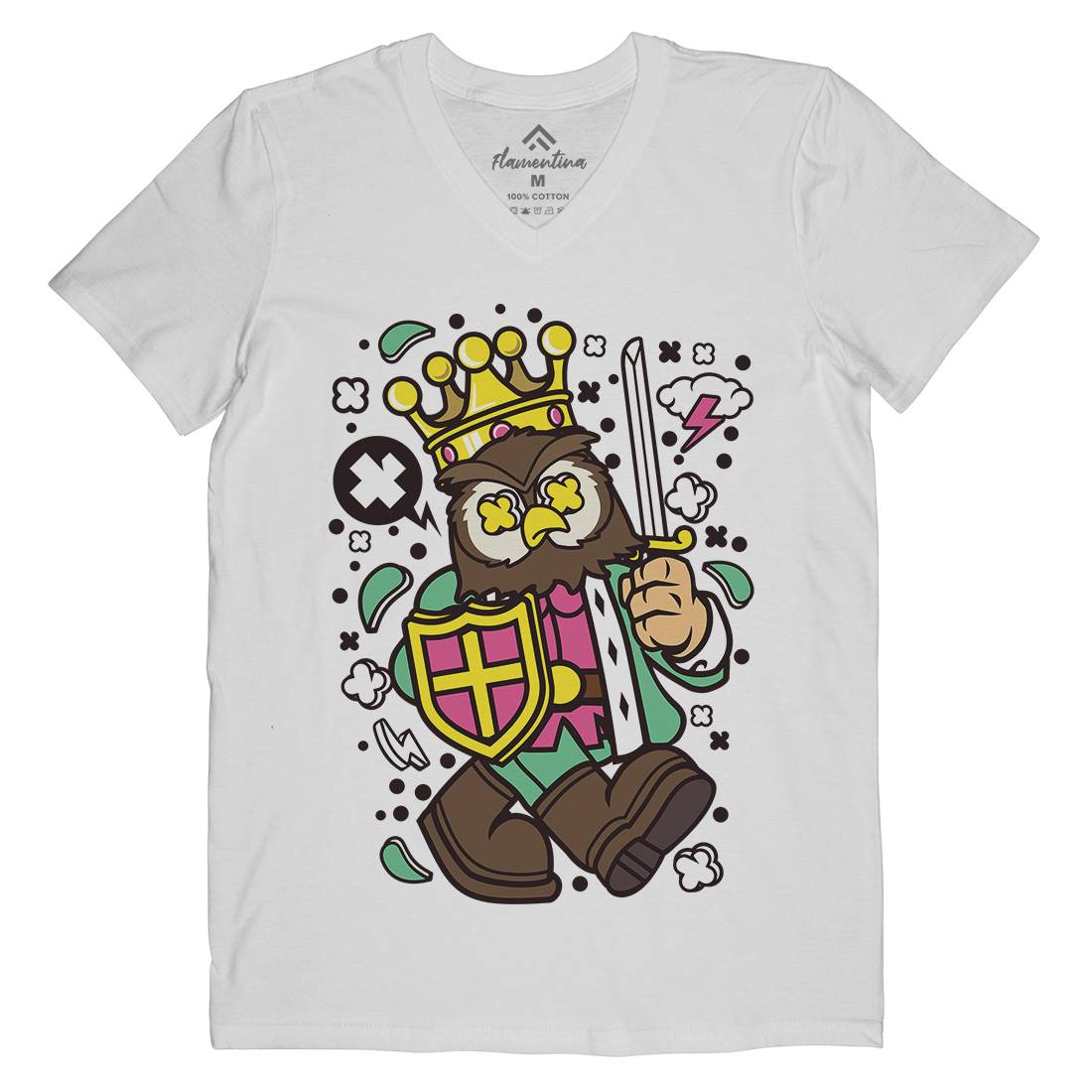 Owl King Mens Organic V-Neck T-Shirt Animals C598