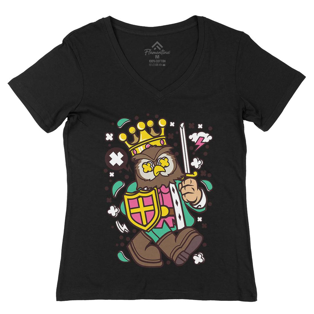 Owl King Womens Organic V-Neck T-Shirt Animals C598