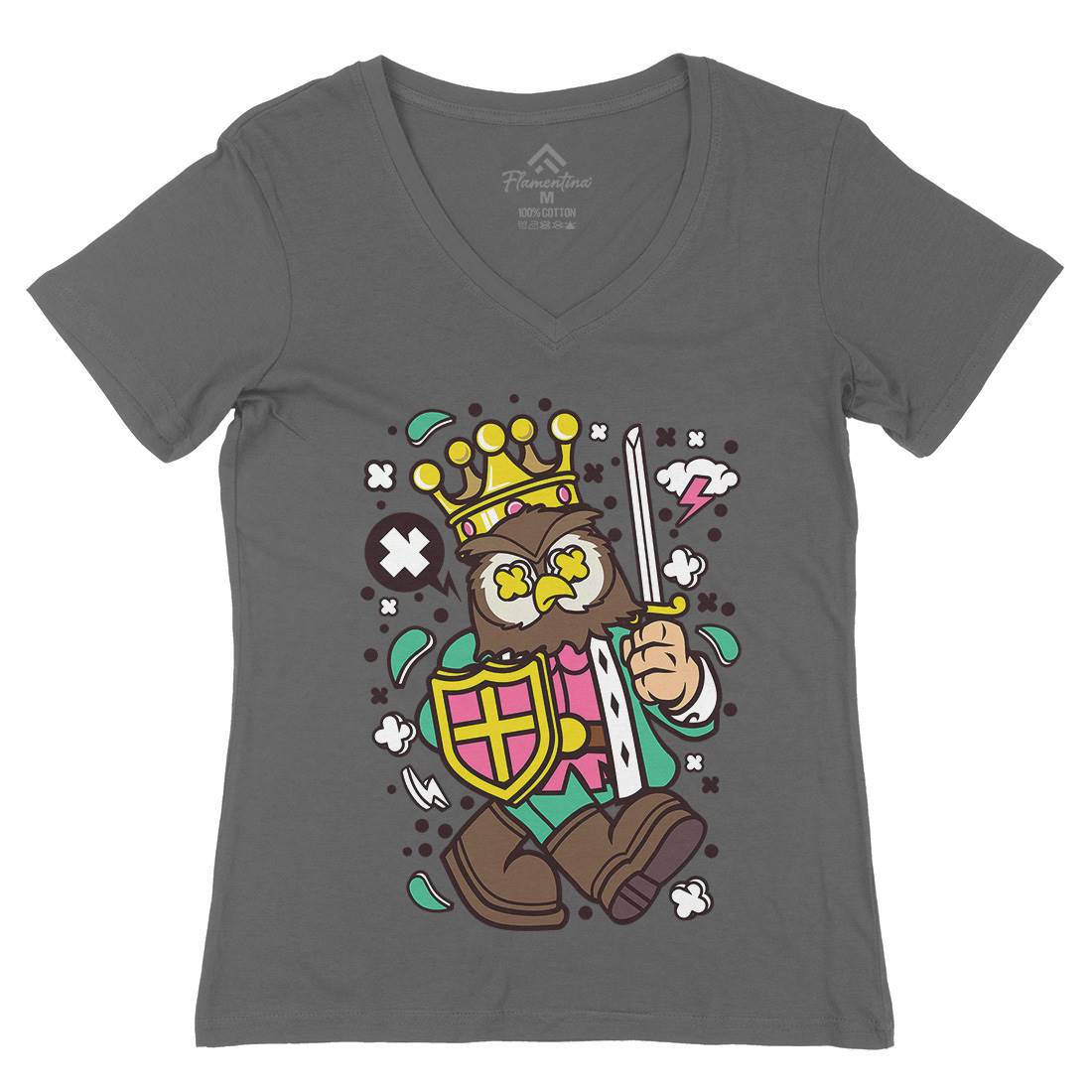 Owl King Womens Organic V-Neck T-Shirt Animals C598
